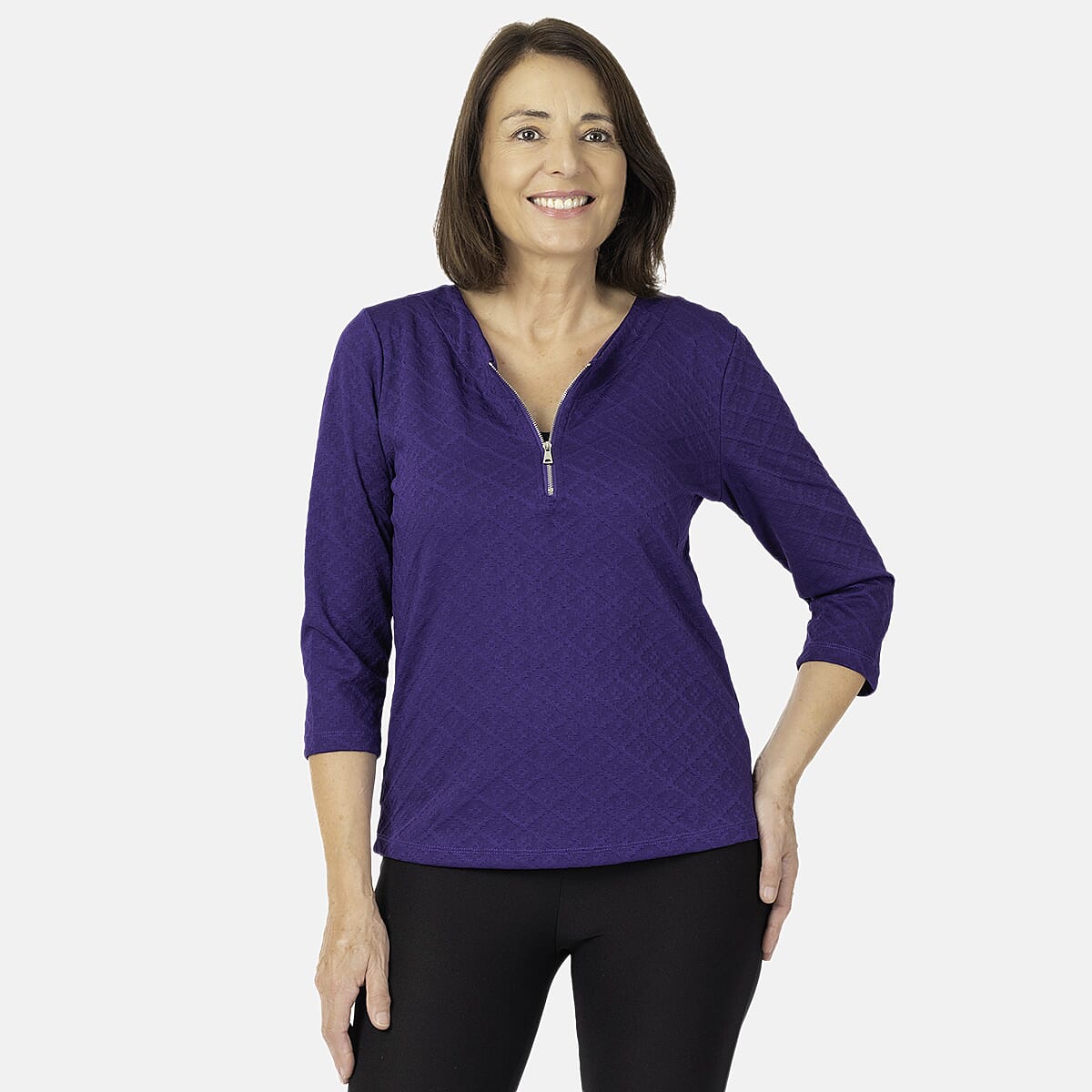 Auburn Solid Color Zip Blouse (Size 14 to 16) - Purple