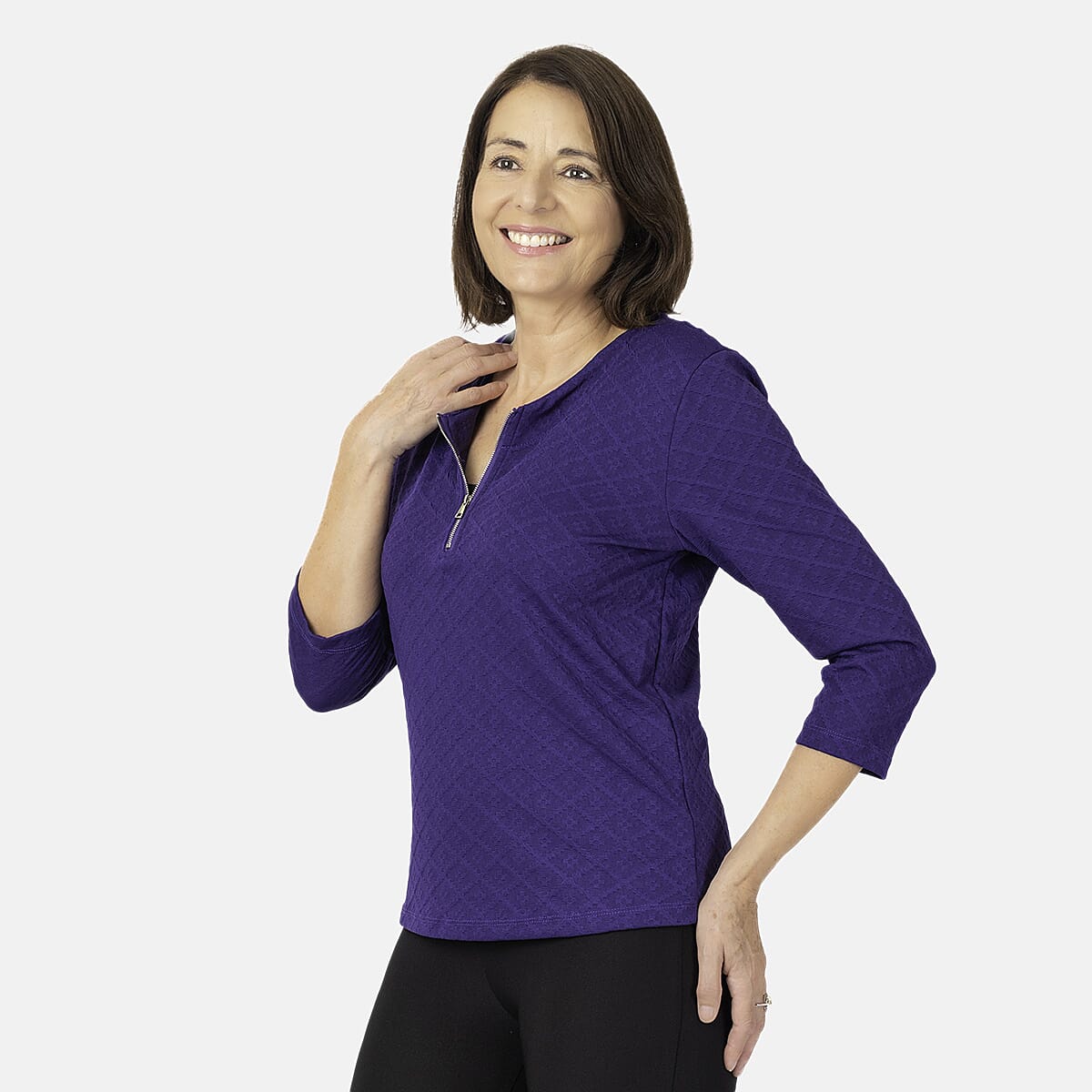Auburn Solid Color Zip Blouse (Size 14 to 16) - Purple