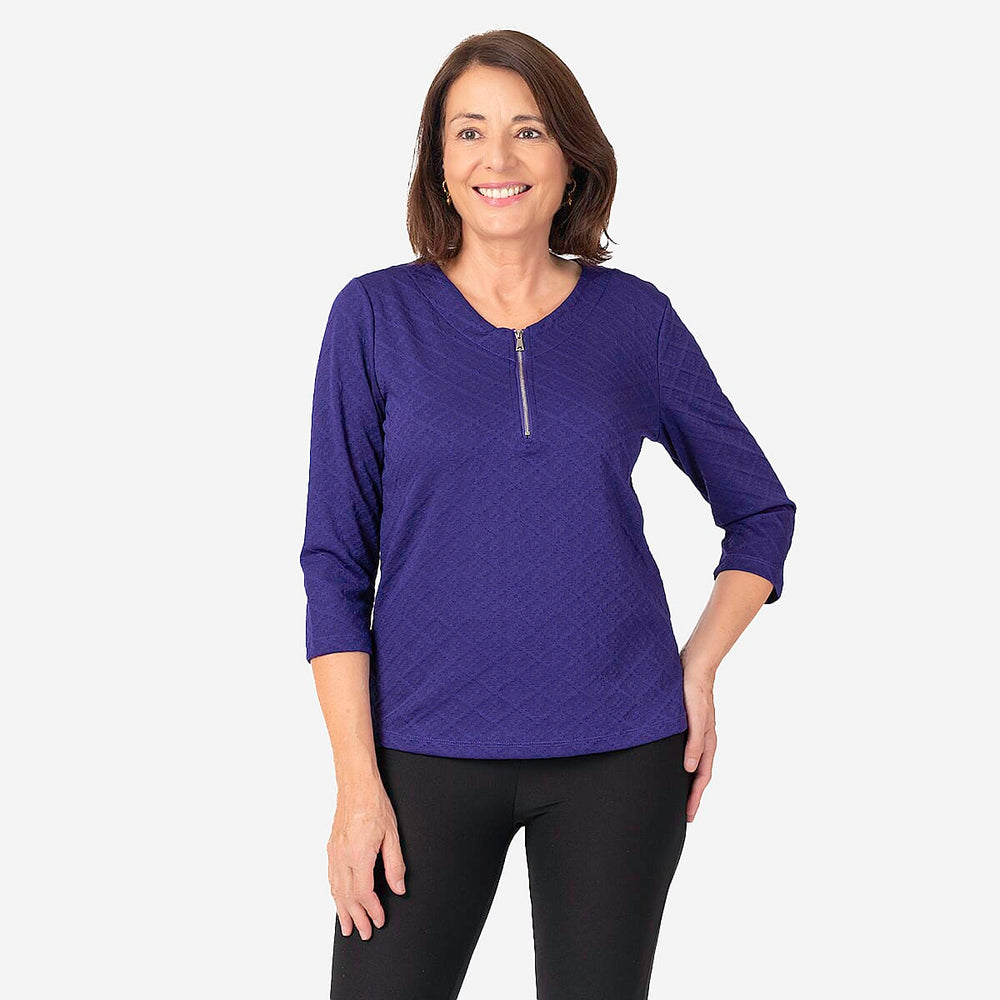 Auburn Solid Color Zip Blouse (Size 14 to 16) - Purple