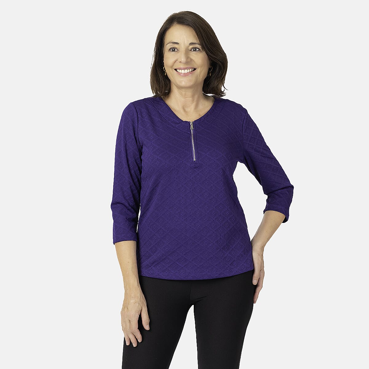 Auburn Solid Color Zip Blouse (Size 14 to 16) - Purple