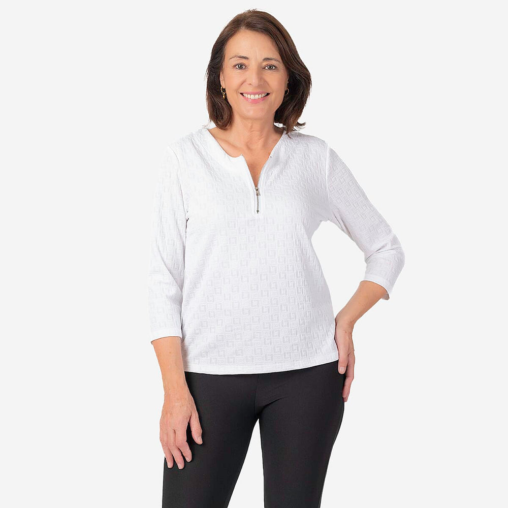Auburn Knitted Zip Blouse (Size 22-24) - Ivory