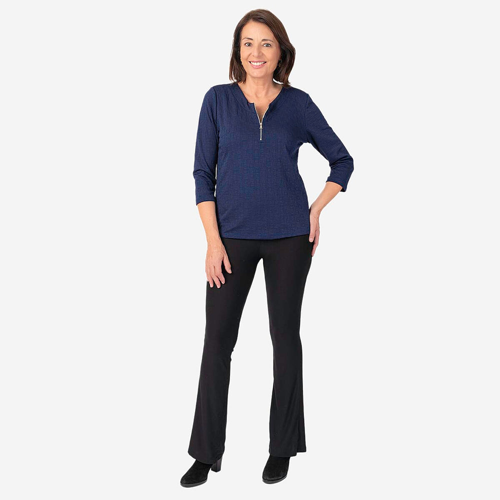 Auburn Solid Color Zip Blouse (Size 22 to 24) - Navy