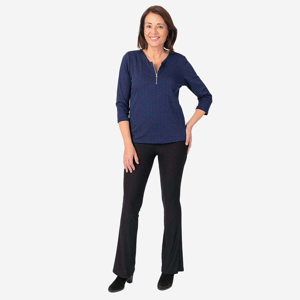 Auburn Solid Color Zip Blouse (Size 22 to 24) - Navy