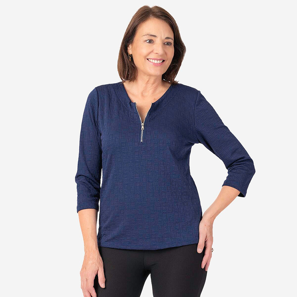 Auburn Solid Color Zip Blouse (Size 22 to 24) - Navy