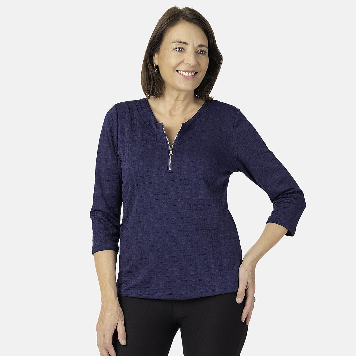 Auburn Solid Color Zip Blouse (Size 22 to 24) - Navy