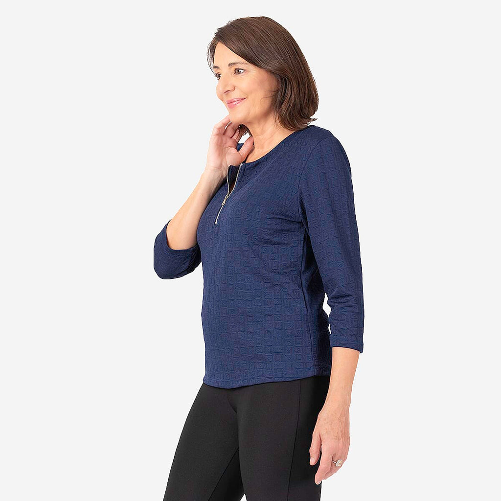 Auburn Solid Color Zip Blouse (Size 22 to 24) - Navy