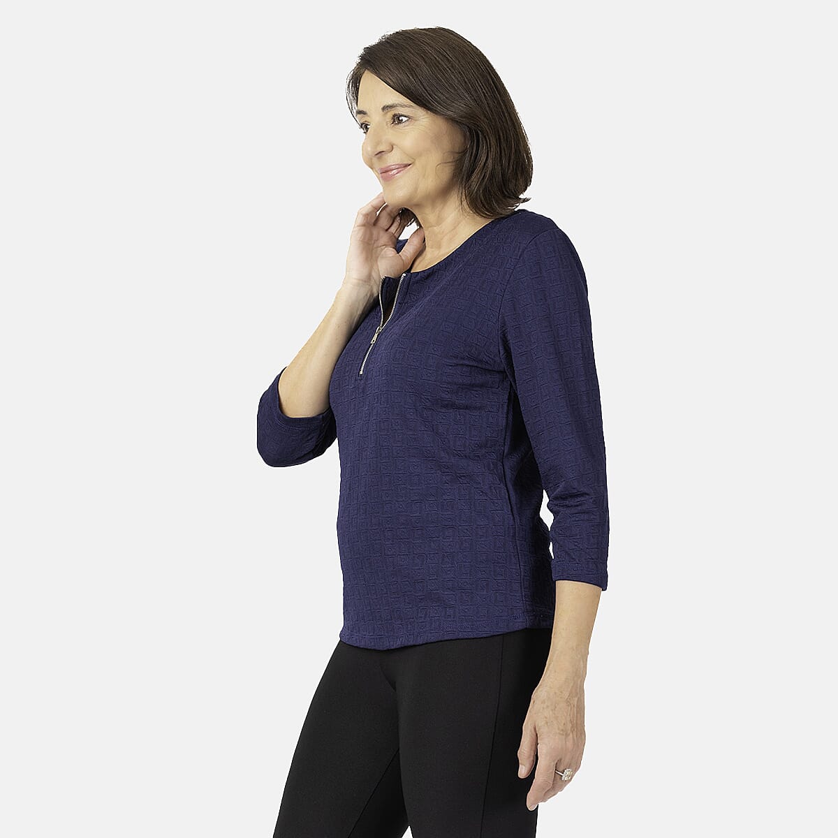 Auburn Solid Color Zip Blouse (Size 22 to 24) - Navy