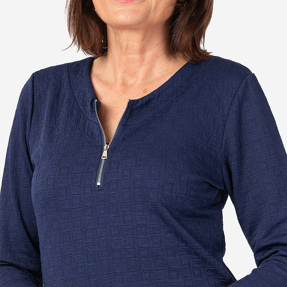 Auburn Solid Color Zip Blouse (Size 22 to 24) - Navy