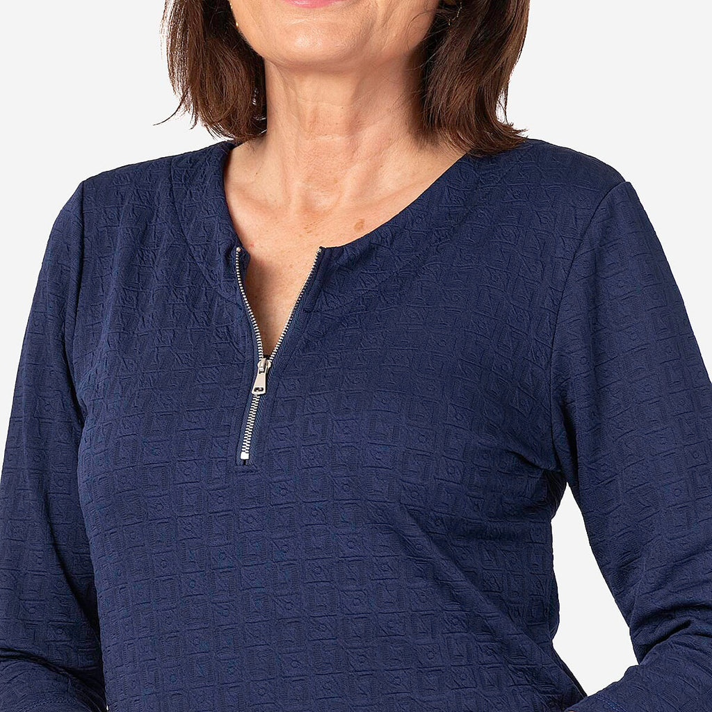 Auburn Solid Color Zip Blouse (Size 22 to 24) - Navy