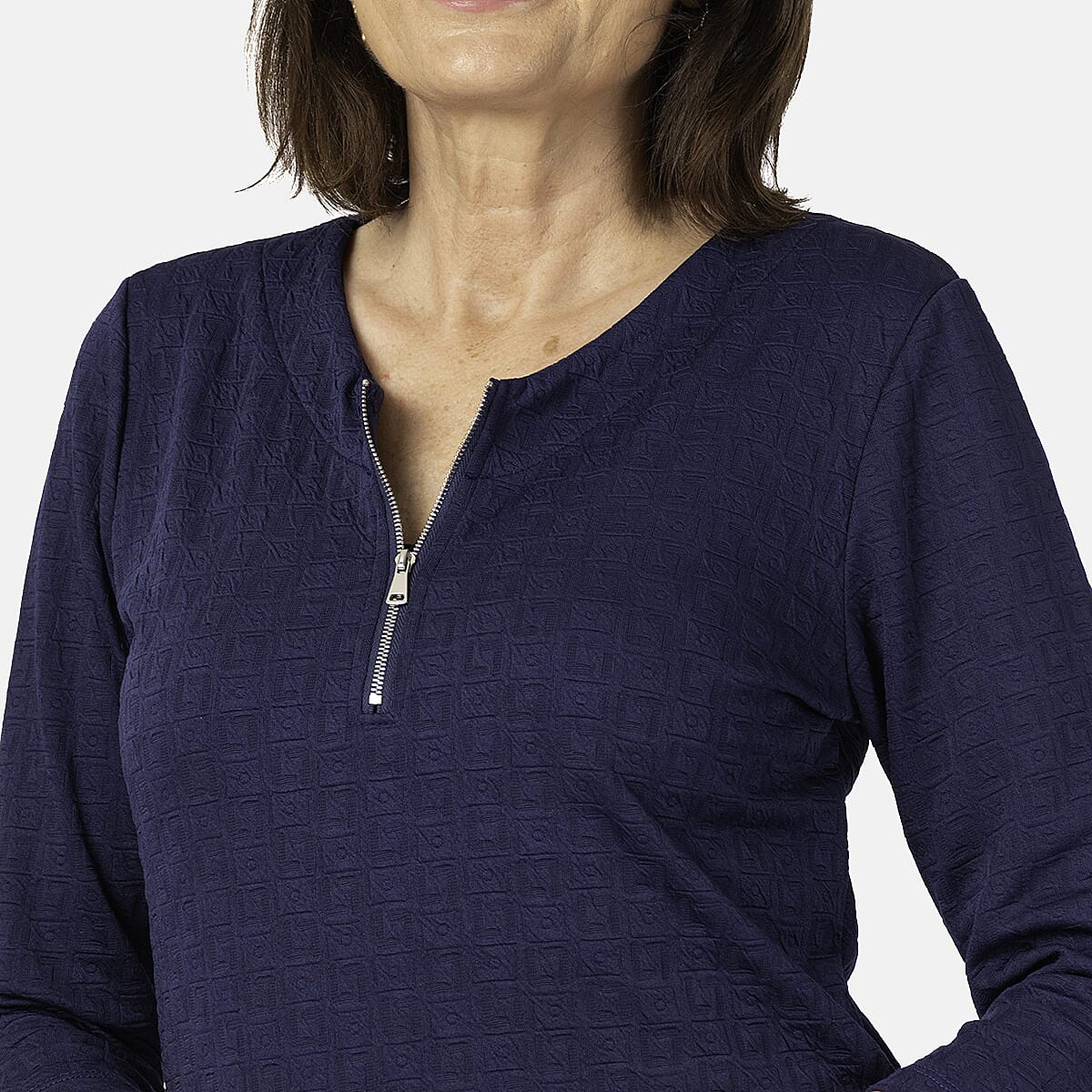 Auburn Solid Color Zip Blouse (Size 22 to 24) - Navy