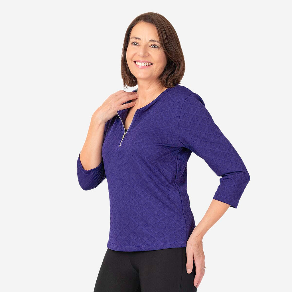 Auburn Solid Color Zip Blouse (Size 22 to 24) - Purple