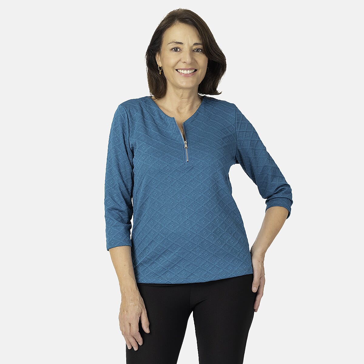 Auburn Solid Color Zip Blouse (Size 22 to 24) - Teal
