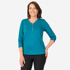 Auburn Solid Color Zip Blouse (Size 22 to 24) - Teal