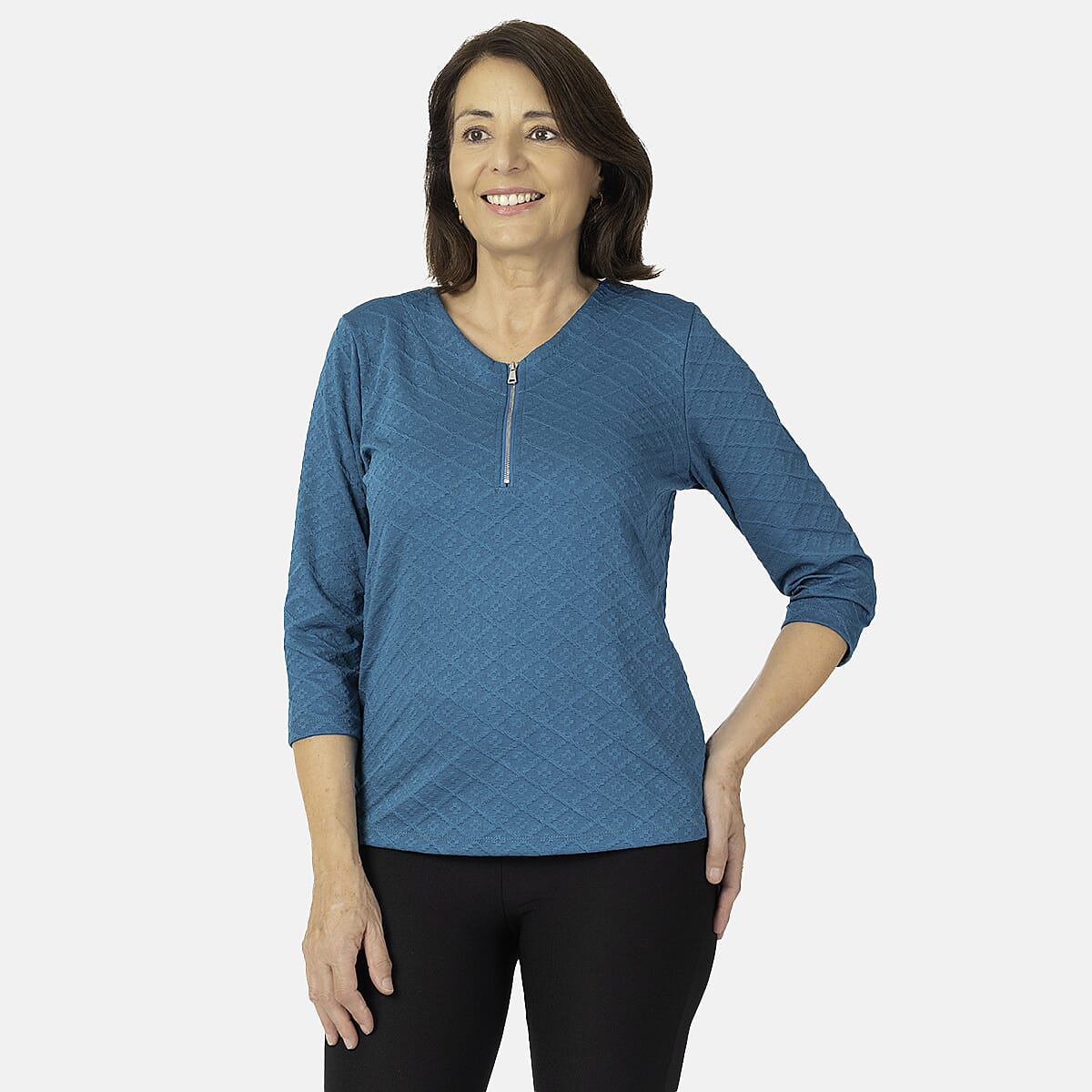 Auburn Solid Color Zip Blouse (Size 22 to 24) - Teal