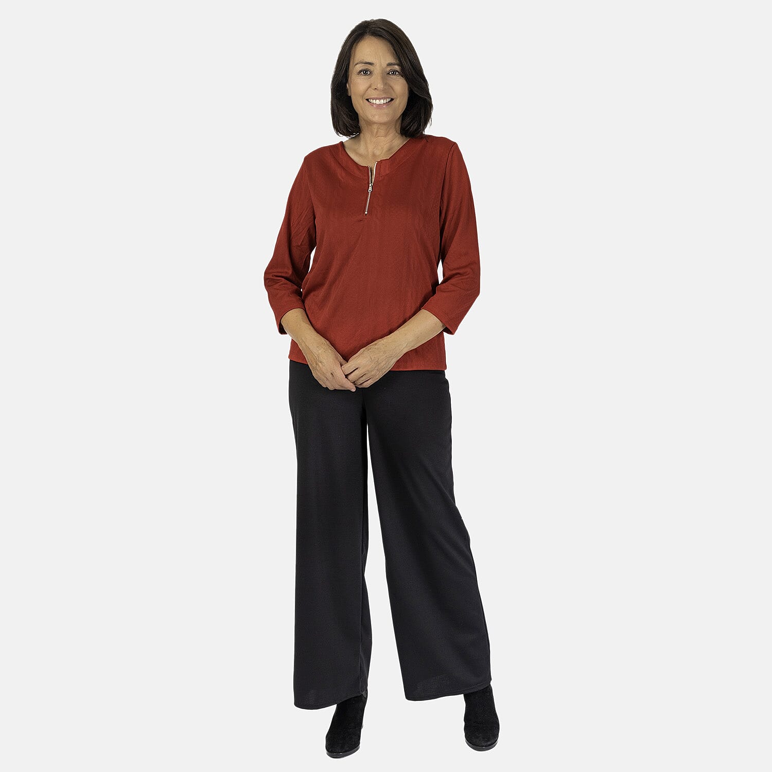 Auburn Solid Color Zip Blouse (Size 22 to 24) - Red