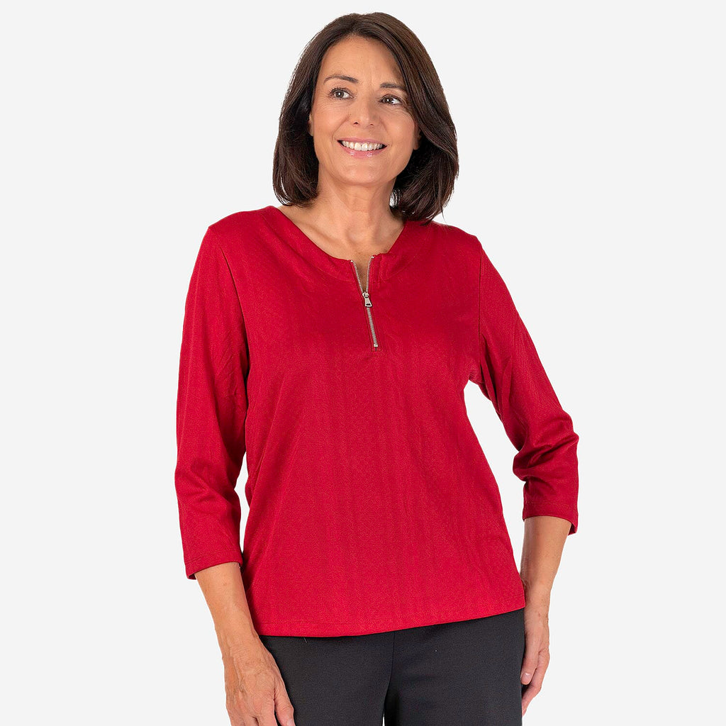 Auburn Solid Color Zip Blouse (Size 22 to 24) - Red