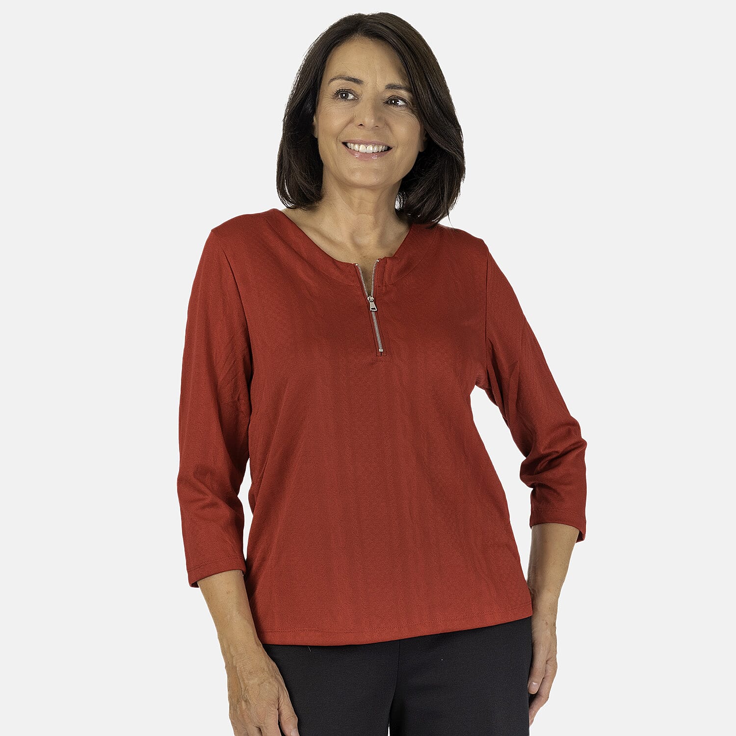 Auburn Solid Color Zip Blouse (Size 22 to 24) - Red