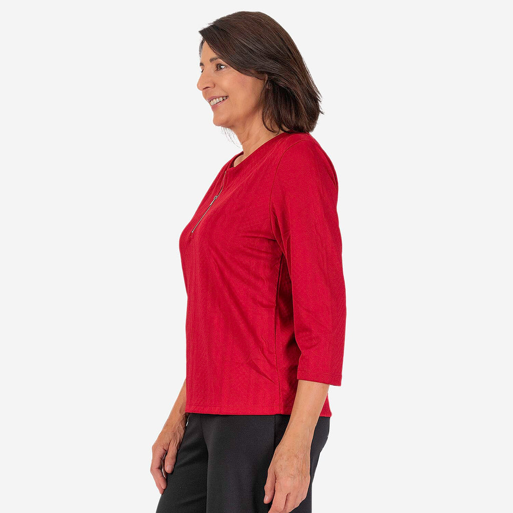 Auburn Solid Color Zip Blouse (Size 22 to 24) - Red