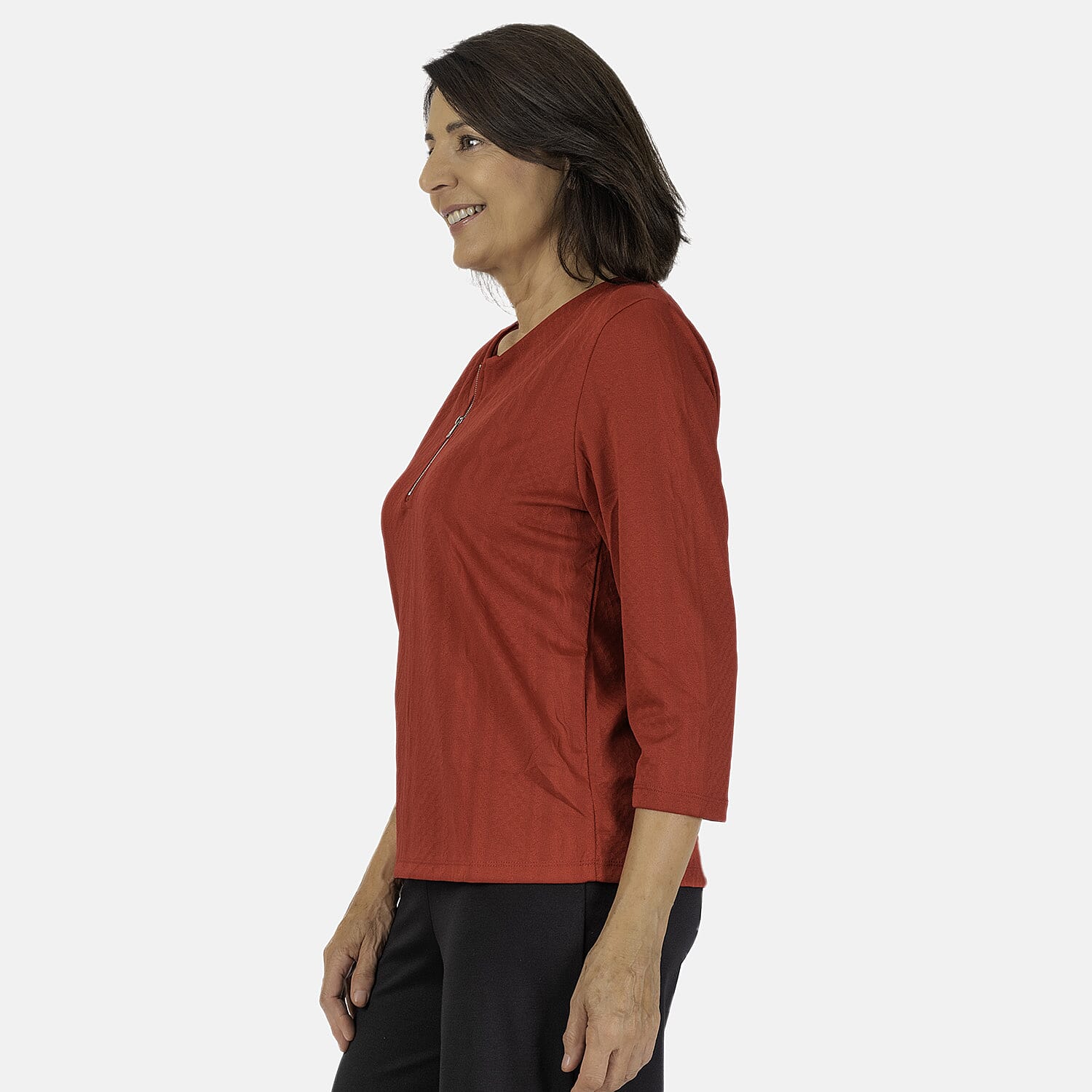 Auburn Solid Color Zip Blouse (Size 22 to 24) - Red