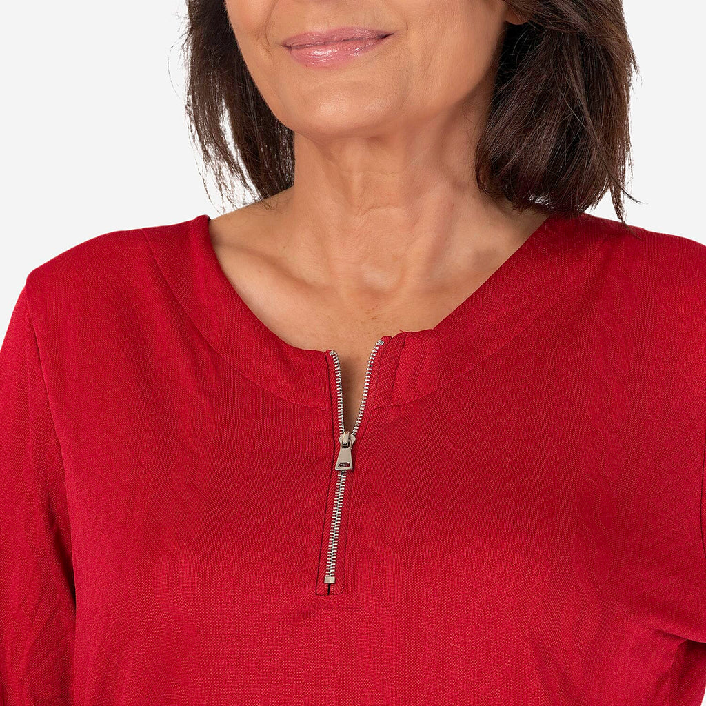 Auburn Solid Color Zip Blouse (Size 22 to 24) - Red