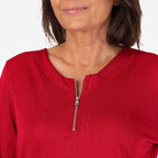 Auburn Solid Color Zip Blouse (Size 22 to 24) - Red