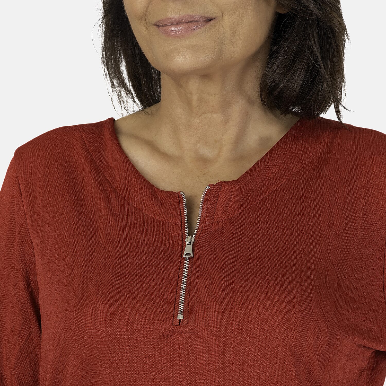 Auburn Solid Color Zip Blouse (Size 22 to 24) - Red