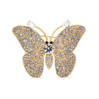Austrian Black & White Crystal Butterfly Brooch in Yellow Gold Colour Tone