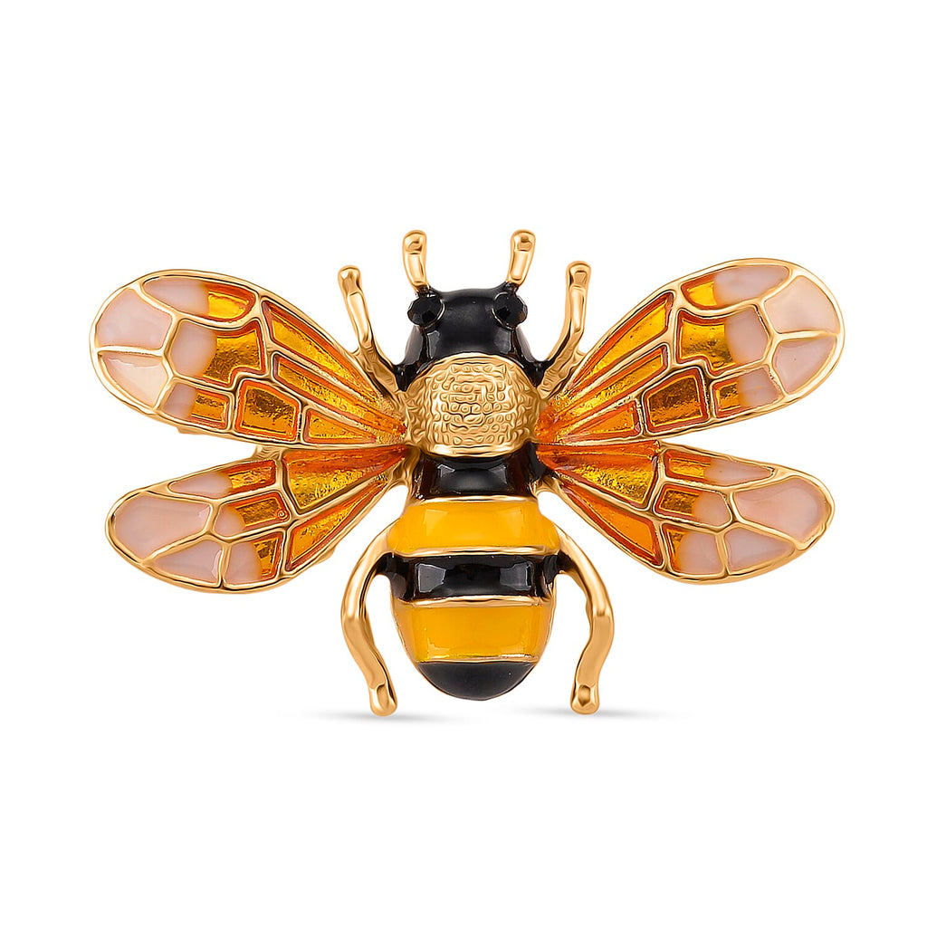 Austrian Black Crystal Brooch with Enamel in Yellow Gold Plated- Butterfly