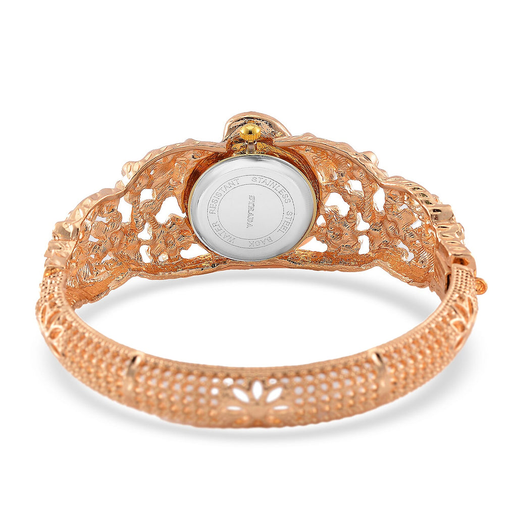 STRADA Japanese Movt. Water-Resistant Floral Bangle Watch with Yellow and Green Enamel & Crystal Strap