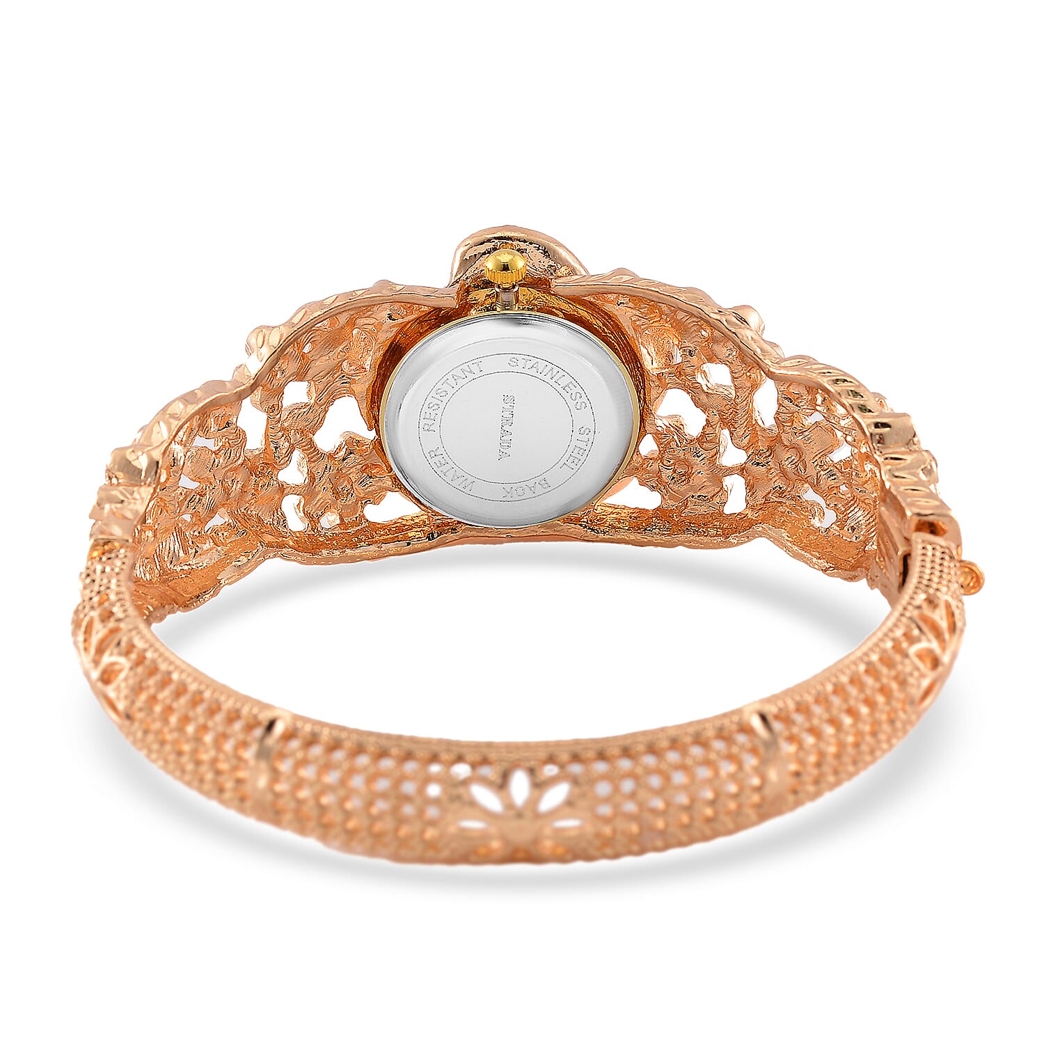 STRADA Japanese Movt. Water-Resistant Floral Bangle Watch with Yellow and Green Enamel & Crystal Strap