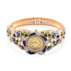 STRADA Japanese Movt. Water-Resistant Floral Bangle Watch with Multi Colour Enamel & Crystal Strap