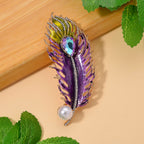 Austrian White Crystal & Purple Magic Color Crystal Pendent Cum Brooch with Enamel in Yellow Gold Plated -Leaf