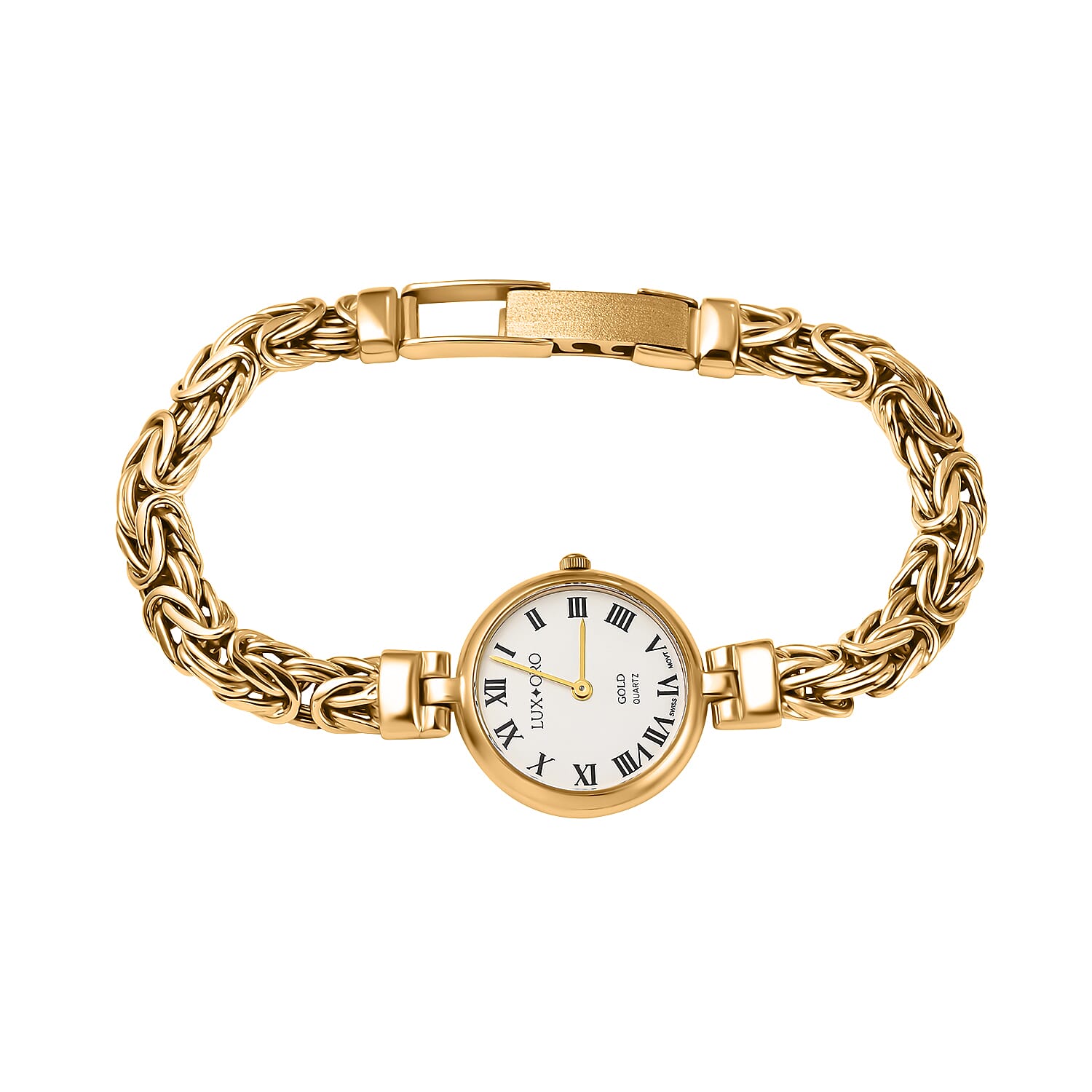 9K Yellow Gold Swiss Quartz Movt. Byzantine Gold Watch Gold Wt.21.06 grams