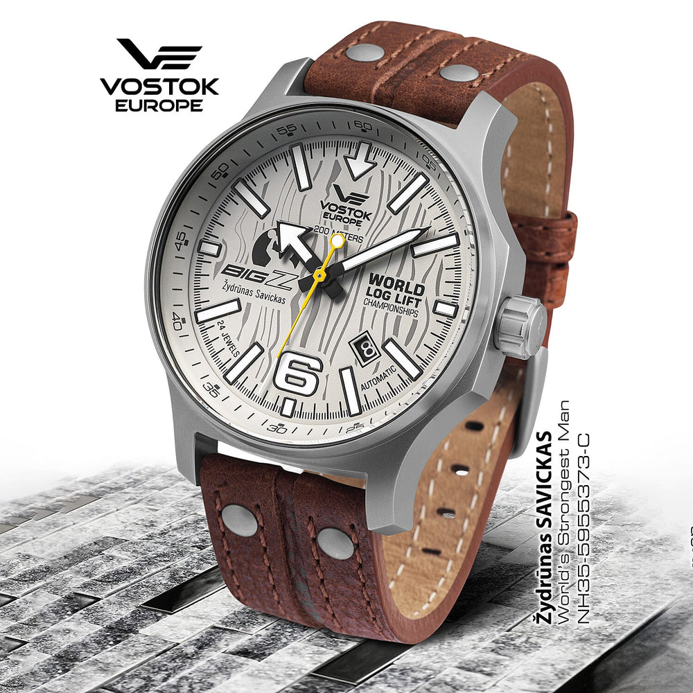 VOSTOK EUROPE Big Z Special Edition Automatic Movt. 20ATM WR Matt Finish Mens Watch with Brown Leather Strap