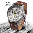 VOSTOK EUROPE Big Z Special Edition Automatic Movt. 20ATM WR Matt Finish Mens Watch with Brown Leather Strap