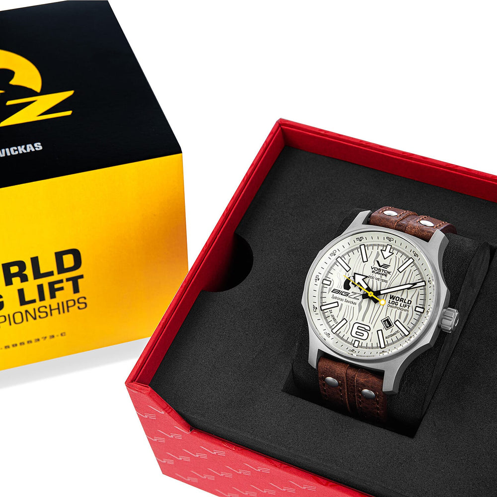 VOSTOK EUROPE Big Z Special Edition Automatic Movt. 20ATM WR Matt Finish Mens Watch with Brown Leather Strap