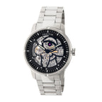Heritor Ryder Automatic Movement 5 ATM Water Resistant Watch with Skeleton Display & Stainless Steel Chain Strap in Silver & Black Tone
