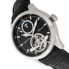 Heritor Automatic Gregory Watch with Black Genuine Leather Strap - Silver