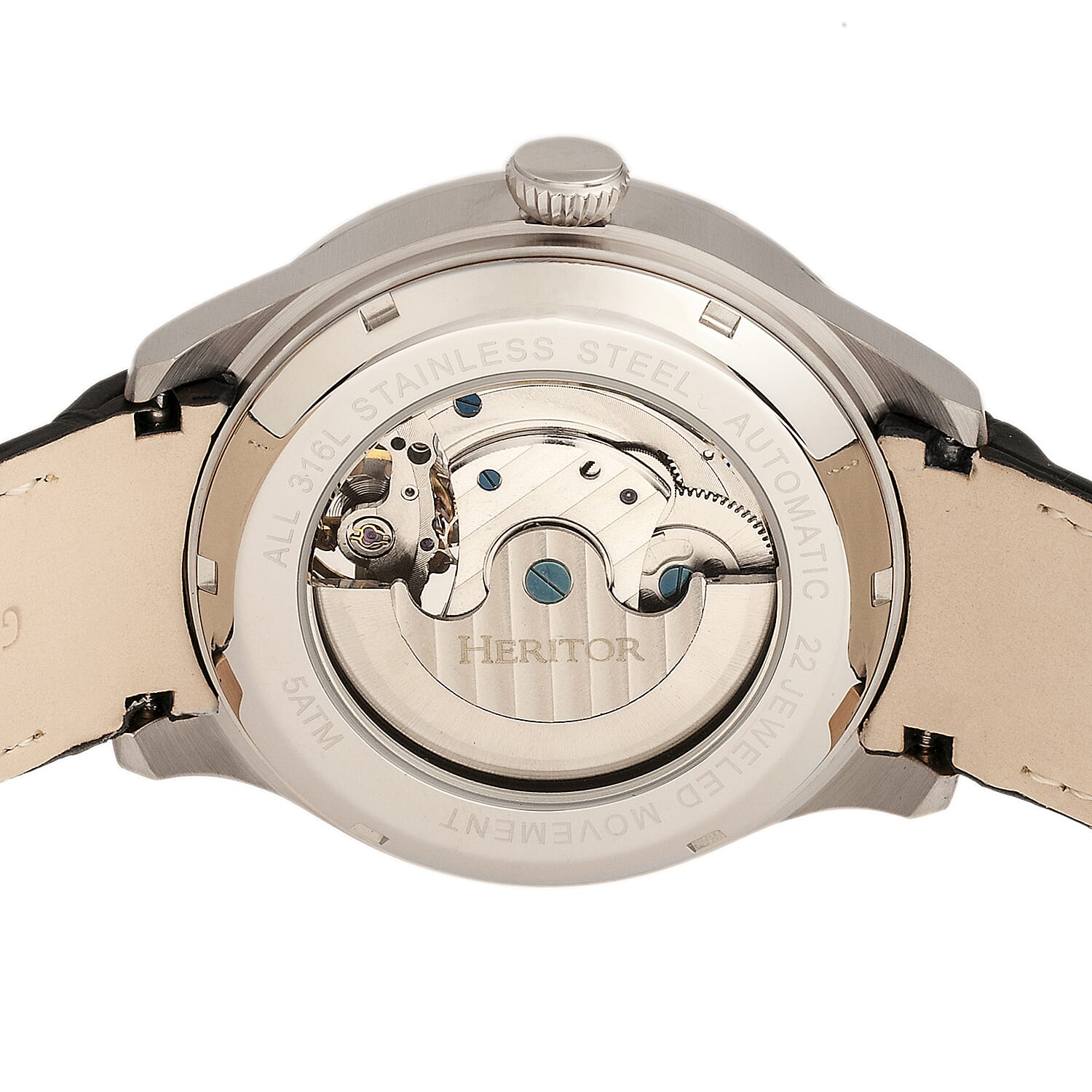 Heritor Automatic Gregory Watch with Black Genuine Leather Strap - Silver