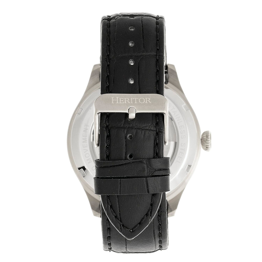 Heritor Automatic Gregory Watch with Black Genuine Leather Strap - Silver