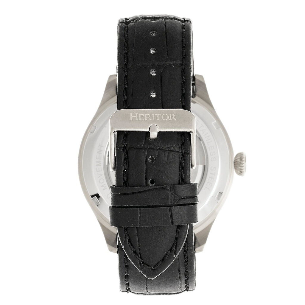 Heritor Automatic Gregory Watch with Black Genuine Leather Strap - Silver