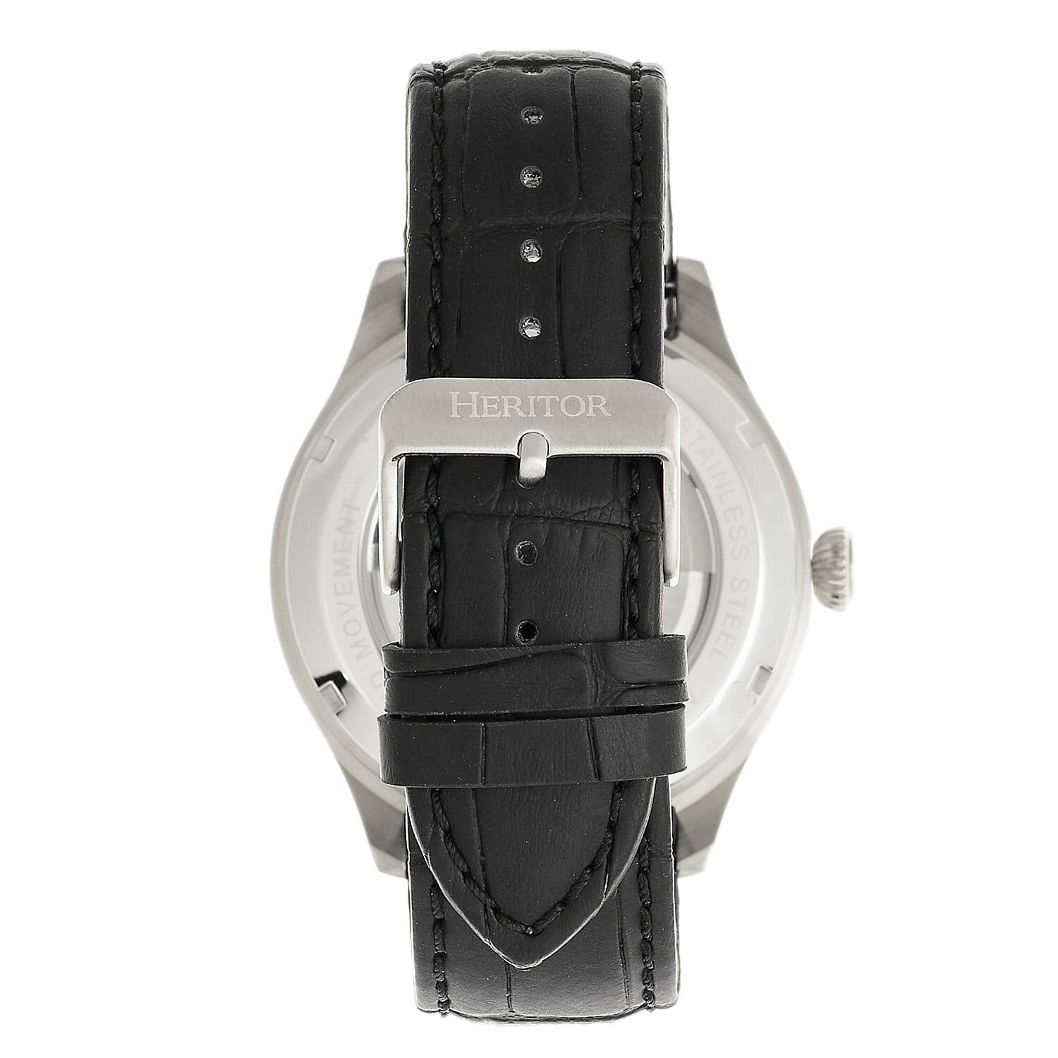 Heritor Automatic Gregory Watch with Black Genuine Leather Strap - Silver