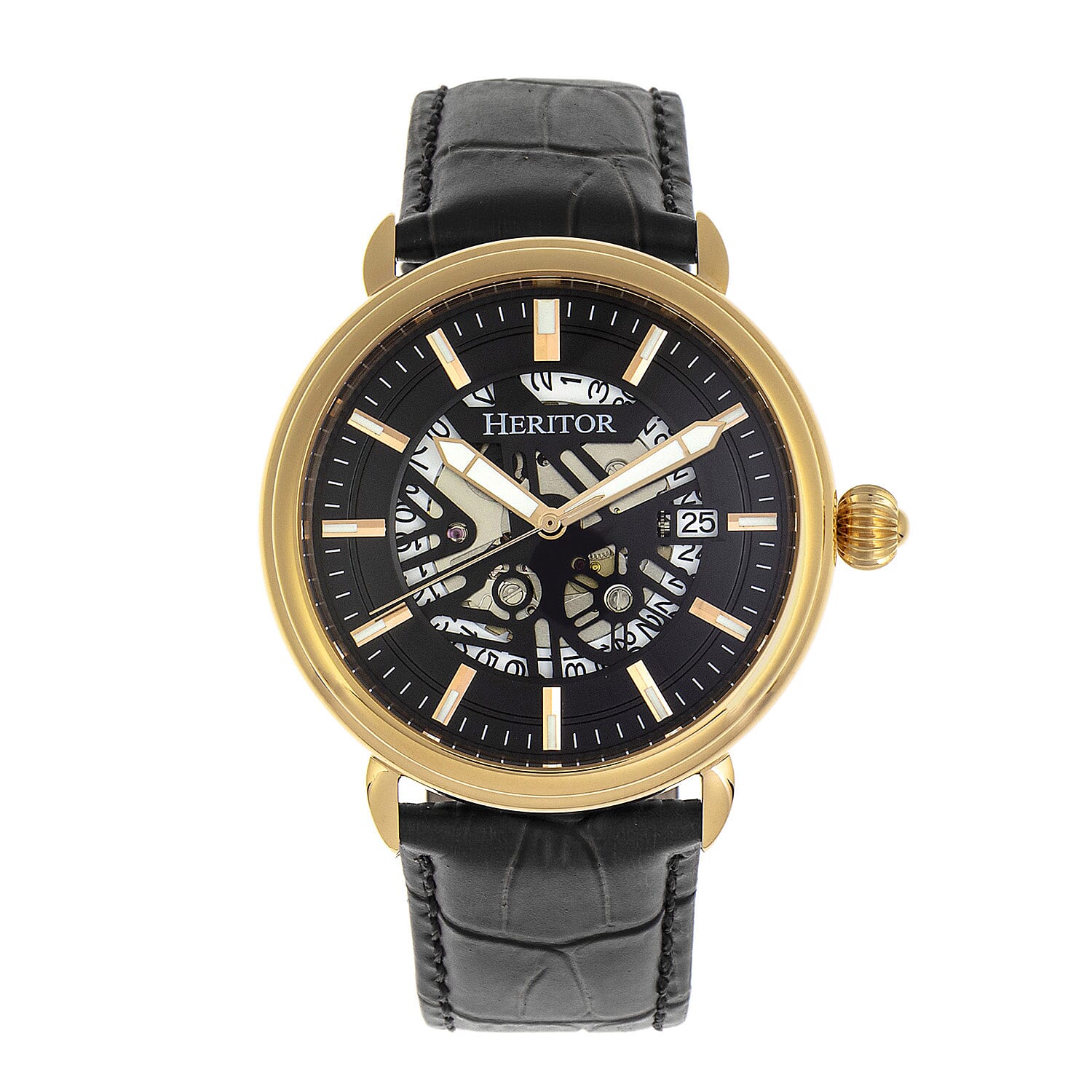 Heritor Mattias Seiko NH35 Movement with Genuine Leather Black Strap - Gold