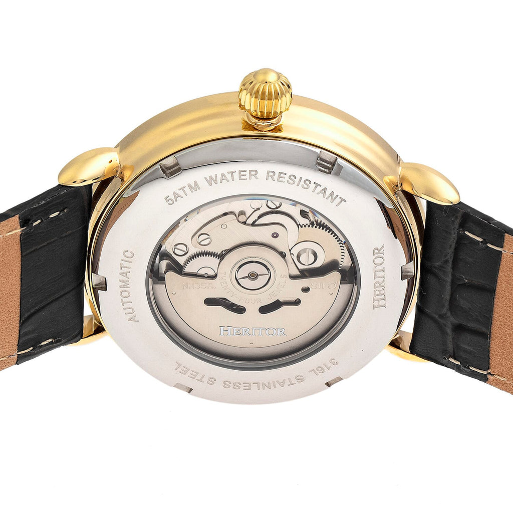 Heritor Mattias Seiko NH35 Movement with Genuine Leather Black Strap - Gold