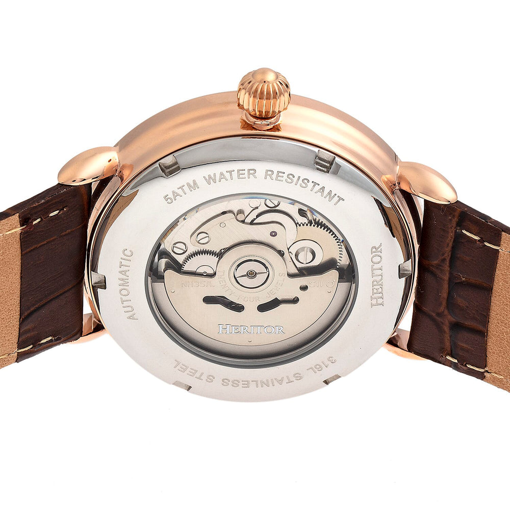 Heritor Mattias Seiko NH35 Movement with Genuine Leather Black Strap - Rose Gold