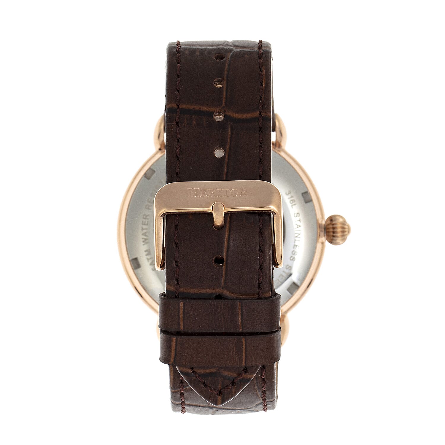 Heritor Mattias Seiko NH35 Movement with Genuine Leather Black Strap - Rose Gold