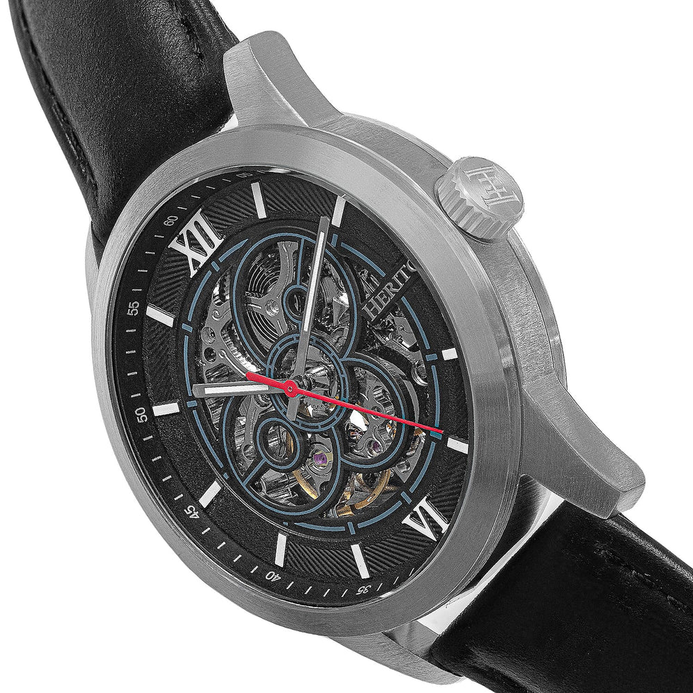 Heritor Jonas Automatic Movement with Black Genuine Leather Strap - Silver
