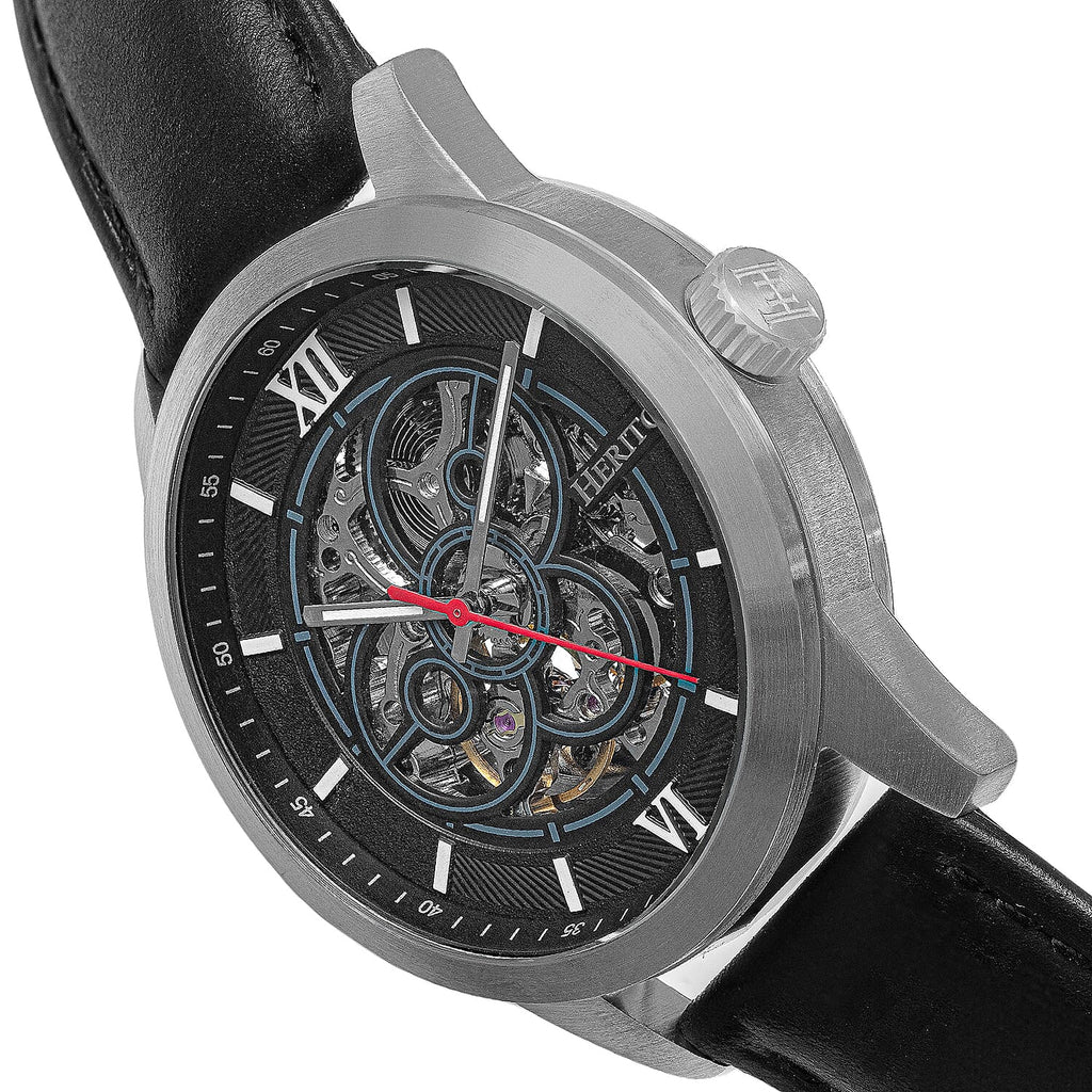 Heritor Jonas Automatic Movement with Black Genuine Leather Strap - Silver