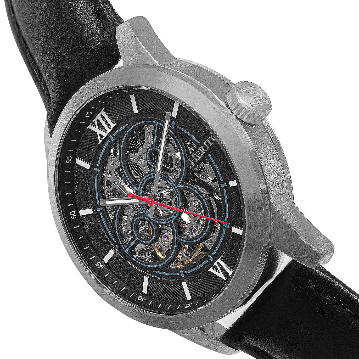 Heritor Jonas Automatic Movement with Black Genuine Leather Strap - Silver