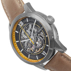 Heritor Jonas Automatic Movement Watch with Bronze Genuine Leather Strap in Silver